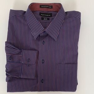 Paul Fredrick Classic Fit Two Ply Cotton Men’s Striped Dress Shirt Size 18,5/35